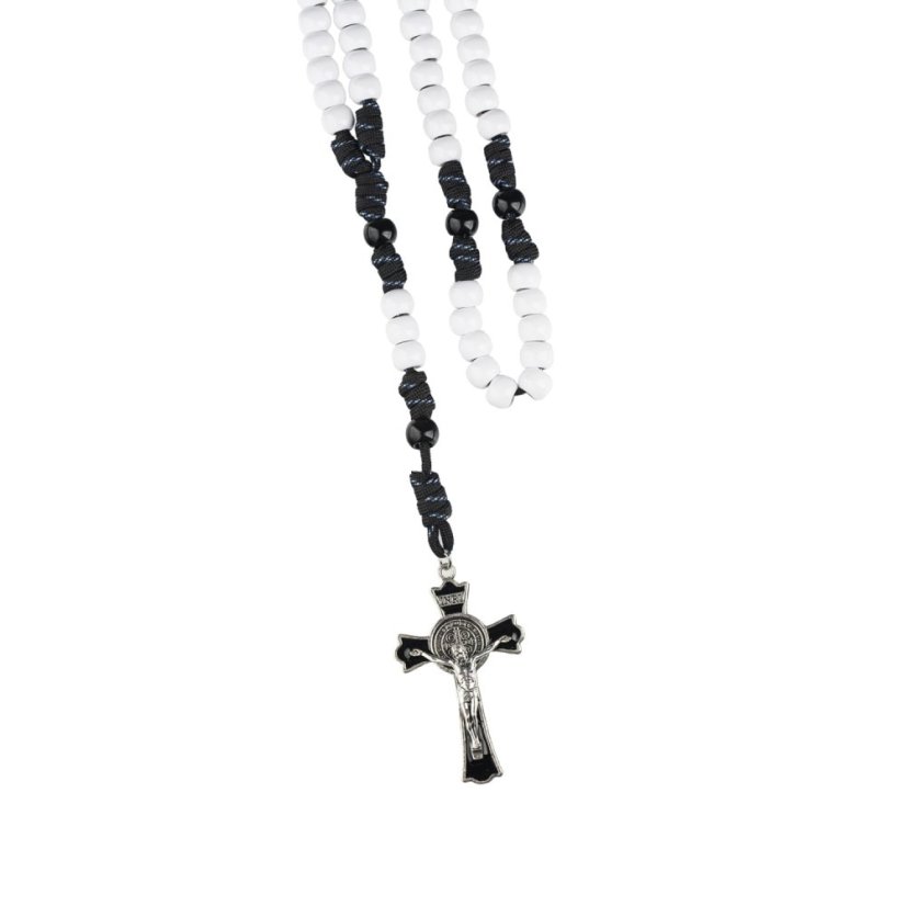 Růženec s paracord šňůrkou – 11 mm – černobílý