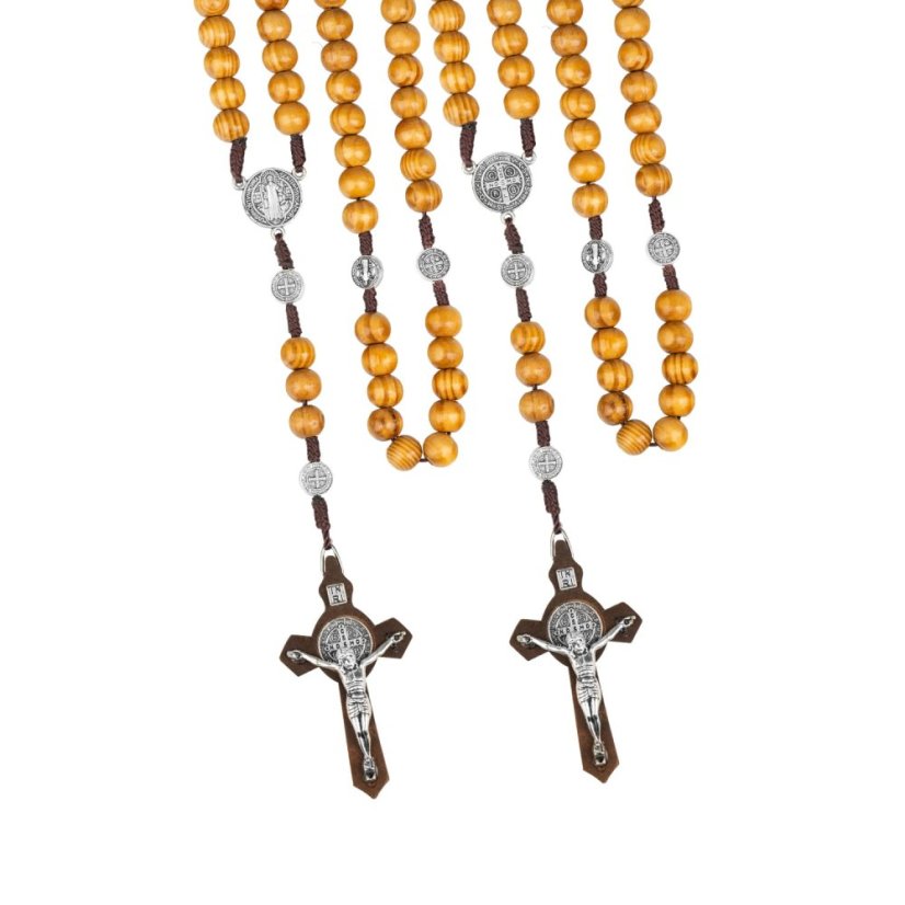 Dřevený růženec benediktinský - 10 mm – žlutohnědý