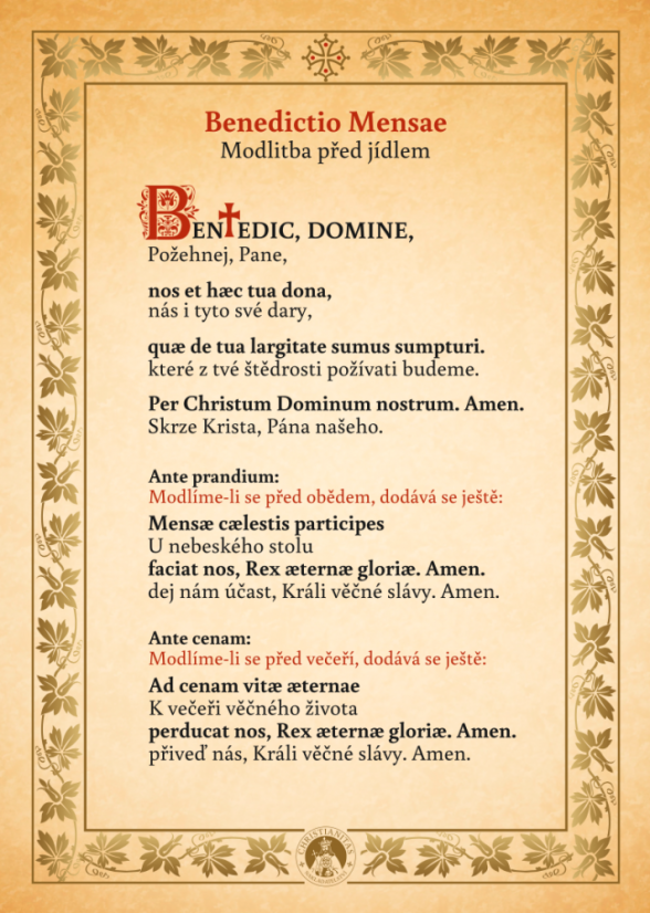 Modlitba před a po jídle – latinsky a česky