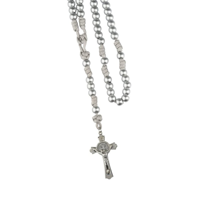 Růženec s paracord šňůrkou – 11 mm – stříbrná barva