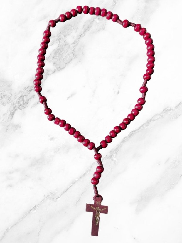 Dřevěný růženec - 8 mm - barva bordó