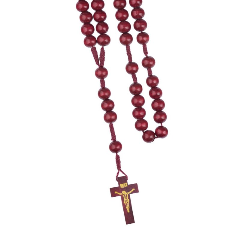 Dřevěný růženec - 12 mm – barva bordó