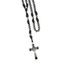 Růženec s paracord šňůrkou – hematit – 10 mm – stříbrnočerný