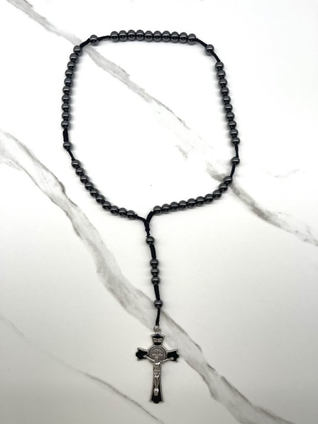Růženec benediktinský - hematit - 10mm