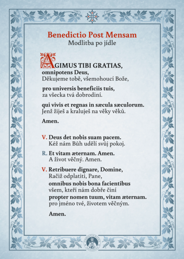 Modlitba před a po jídle – latinsky a česky