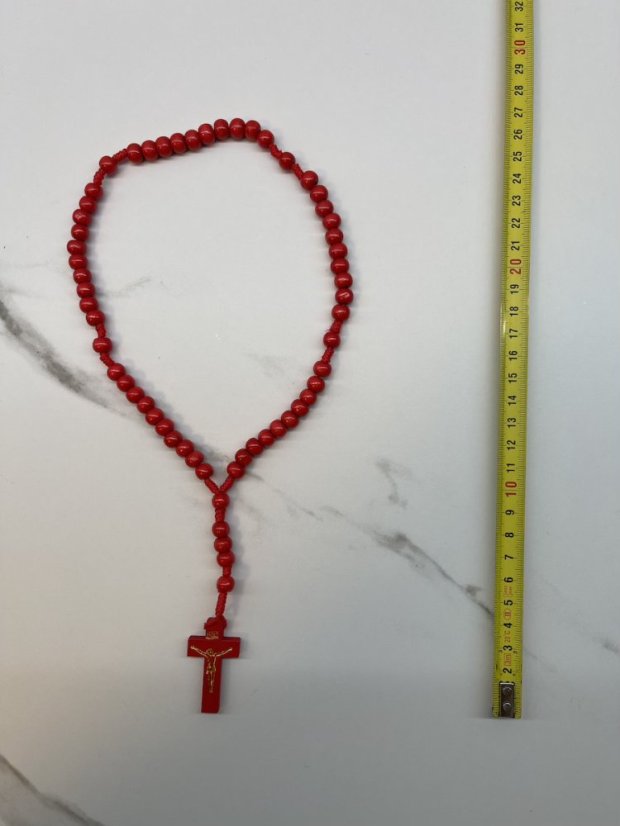 Dřevěný růženec - 8 mm - barva červený