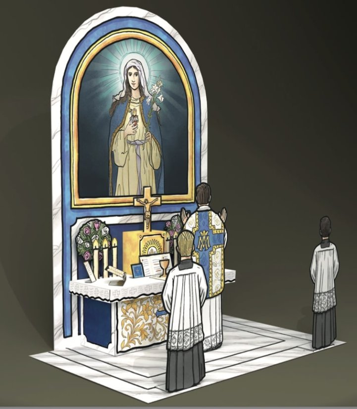 Vystřihovánka: Před oltářem Neposkvrněného Srdce Panny Marie