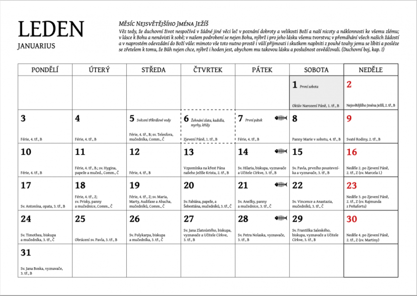 Katolický kalendář 2022