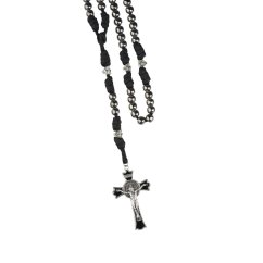 Růženec s paracord šňůrkou – hematit – 10 mm – stříbrnočerný