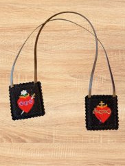 Hnědý škapulíř – Srdce (vyšívaný)